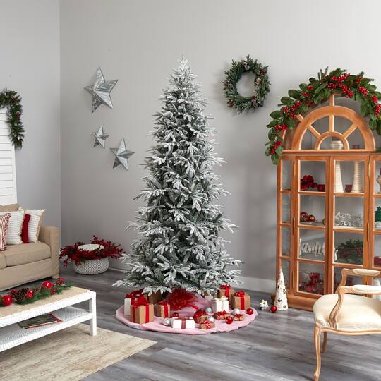 8.5ft. Pre-Lit Flocked Manchester Spruce Artificial Christmas Tree, Warm White Lights